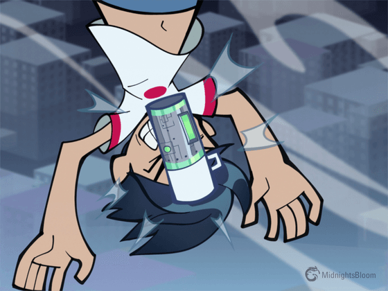 Title: Danny Phantom RePhantomate 2025–Scene 2 Description: Danny Phantom, hanging upside-down through the air, catches a Fenton Thermos.